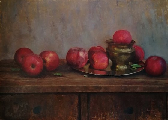 Still life with red apples