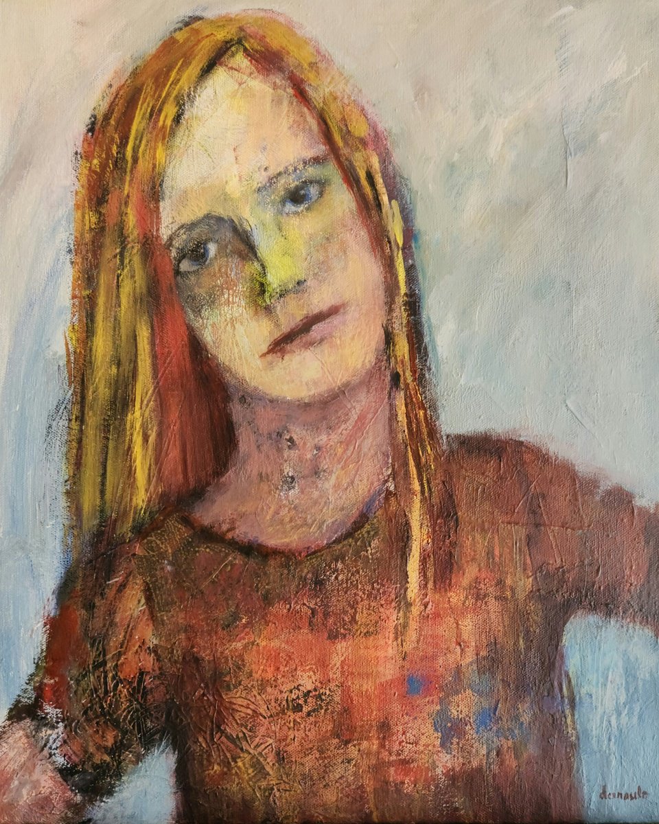 Abstract Portrait Acrylic Painting By Donna Ceraulo, 16 X 20, Reign B, Original Artwork