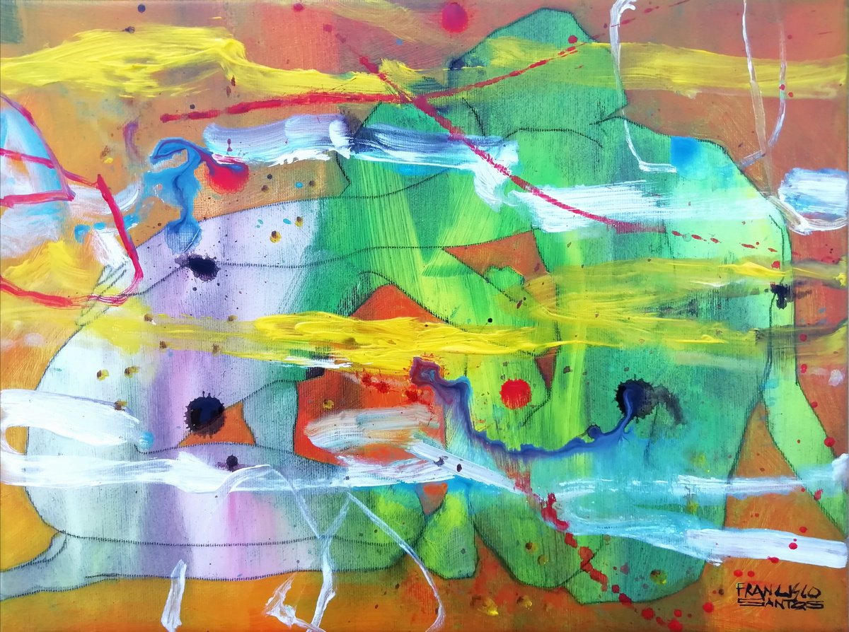 Expressive Portrait Acrylic Painting By Francisco Santos, 16 X 12, Lovers, Original Artwork