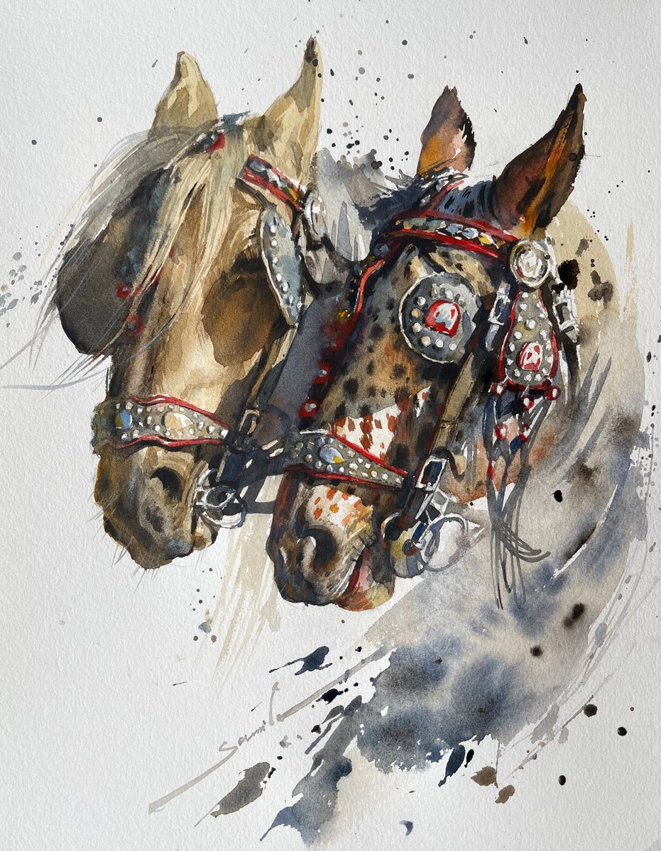 Expressive Animal Watercolour By Samira Yanushkova, 9 X 13", Dynamic Elegance, Original Artwork