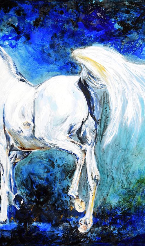 White Horse / 70 cm x 50 cm Equine Art  Modern Contemporary  Wall Art Home Decor by Anna Sidi by Anna Sidi-Yacoub