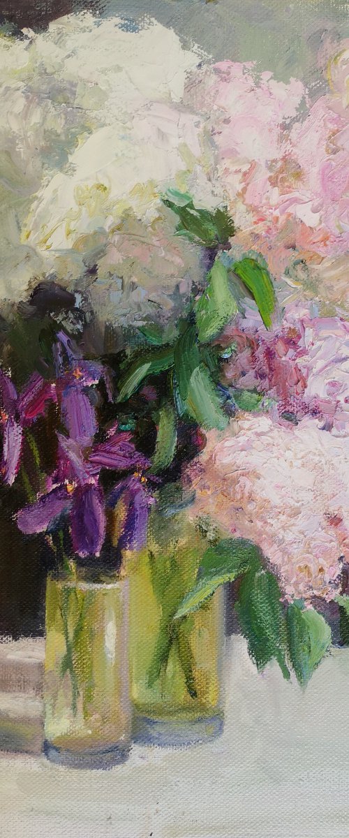 Lilac and mini irises by Olga Samar