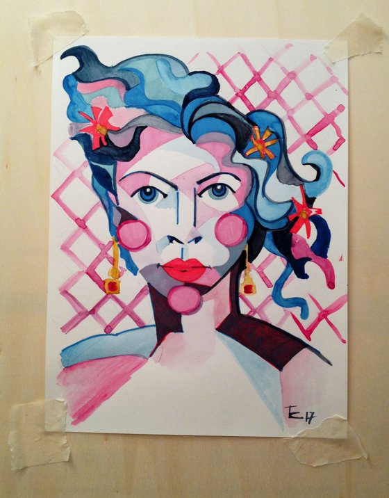 Lady 3/ Original watercolor on paper-23 x 30 cm (9' x 12')