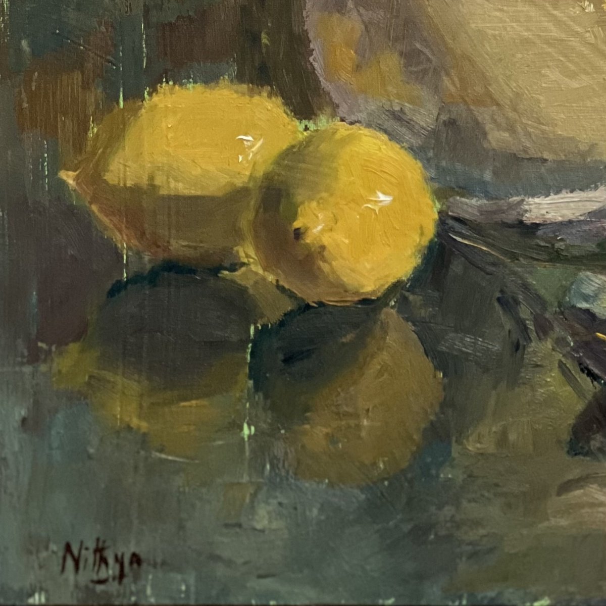 Impressionistic Still Life Oil Painting By Nithya Swaminathan, 13 X 13", Pink And Yellow, Original Artwork