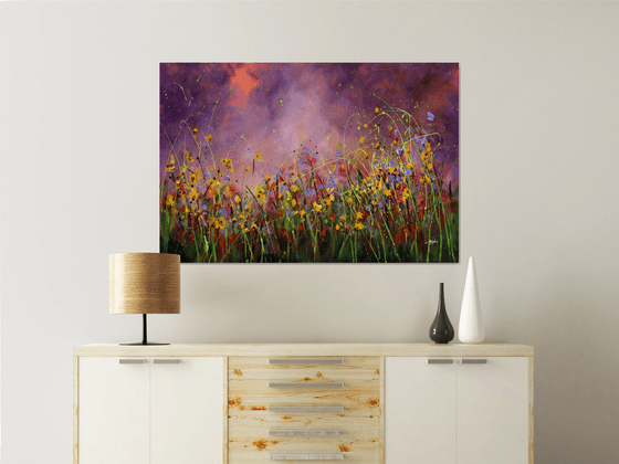 "Hypnotic Run" - Large original abstract floral painting