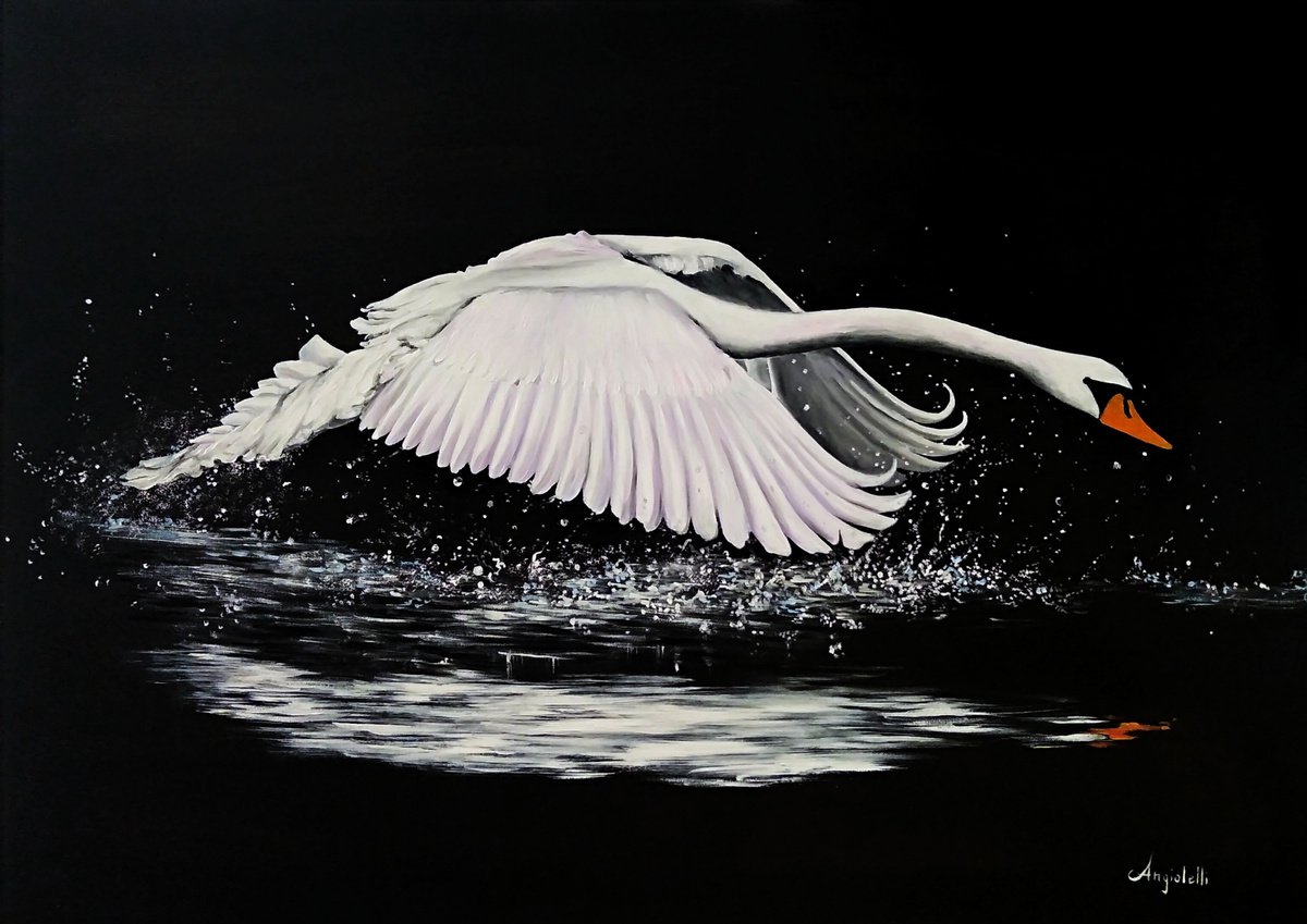 Photorealistic Animal Oil Painting By Anna Rita Angiolelli, 28 X 20, The Swan, Original Artwork