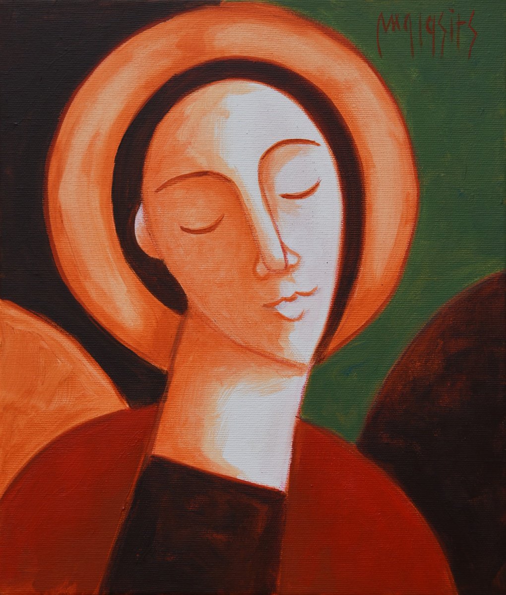Surrealistic Portrait Oil Painting By Malasits Zsolt, 12 X 14", Guardian Angel No.9, Original Artwork
