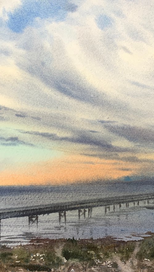 Sunset on the sea  Bridge by Eugenia Gorbacheva