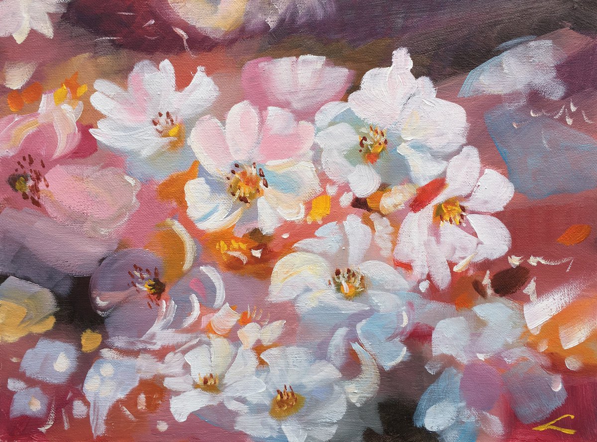 Impressionistic Botanical Oil Painting By Elena Sokolova, 16 X 12, Spring Flowers, Original Artwork