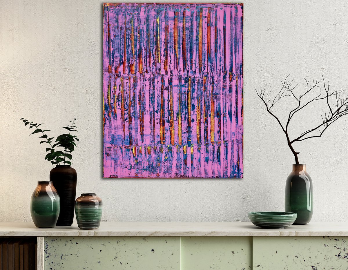 Abstract Acrylic Painting By Nestor Toro, 16 X 20", Pink Takeover (Yellow Lights) | Inspired By Nature, Original Artwork