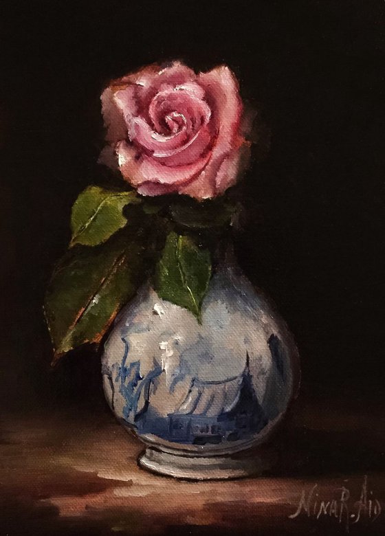 Rose in Delft Vase