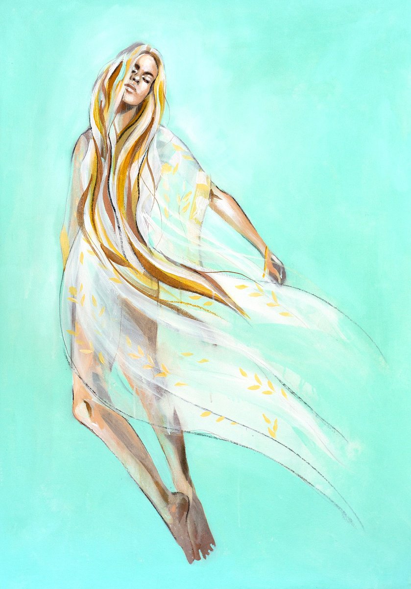 Expressive Portrait Acrylic Painting By Hannah Adamaszek, 31 X 45, Lunar, Original Artwork