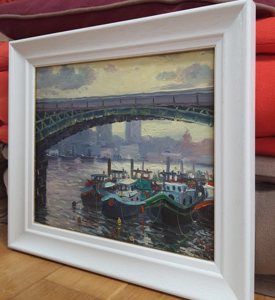 Boats Moored On The Thames At Battersea, oil painting