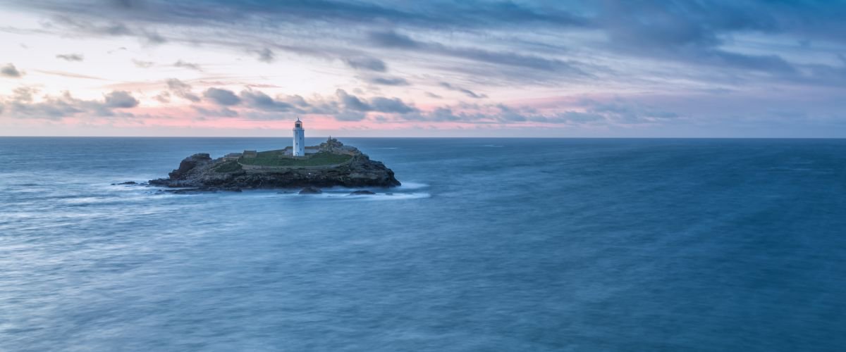 Photorealistic Landscape Photograph By Paul Nash, 24 X 10", Godrevy Lighthouse, Original Artwork