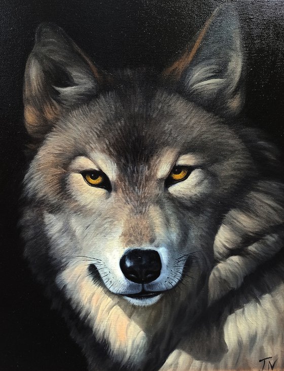 Wolf portrait (40x50cm, oil painting, ready to hang)