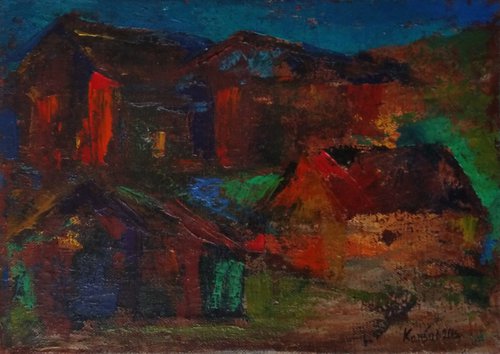 Dark landscape (25x35cm, oil painting, impressionistic) by Kamsar Ohanyan