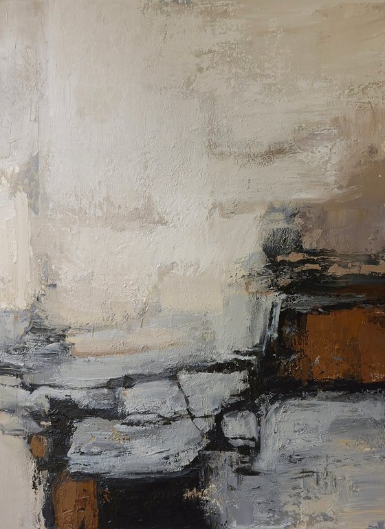 "Deeps 2" Blue brown gray minimalist art