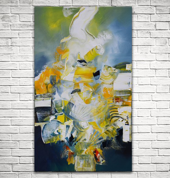 Sunshine city - bold yellow gold and navy blue abstract