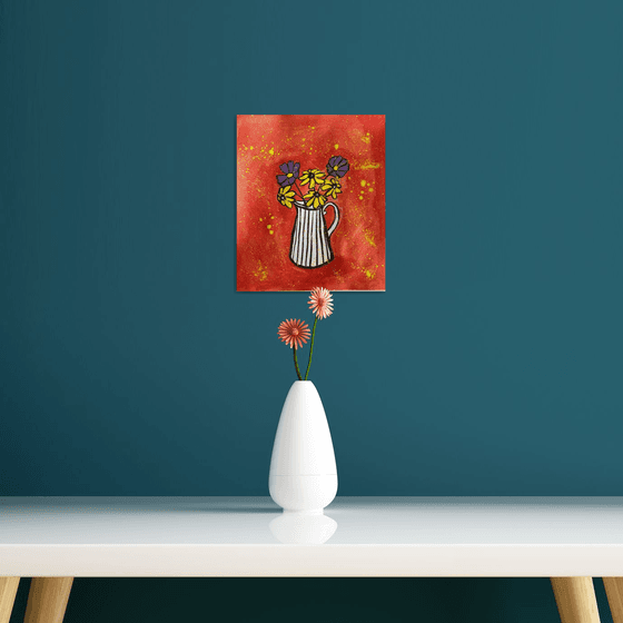 Flowers in vase on Red