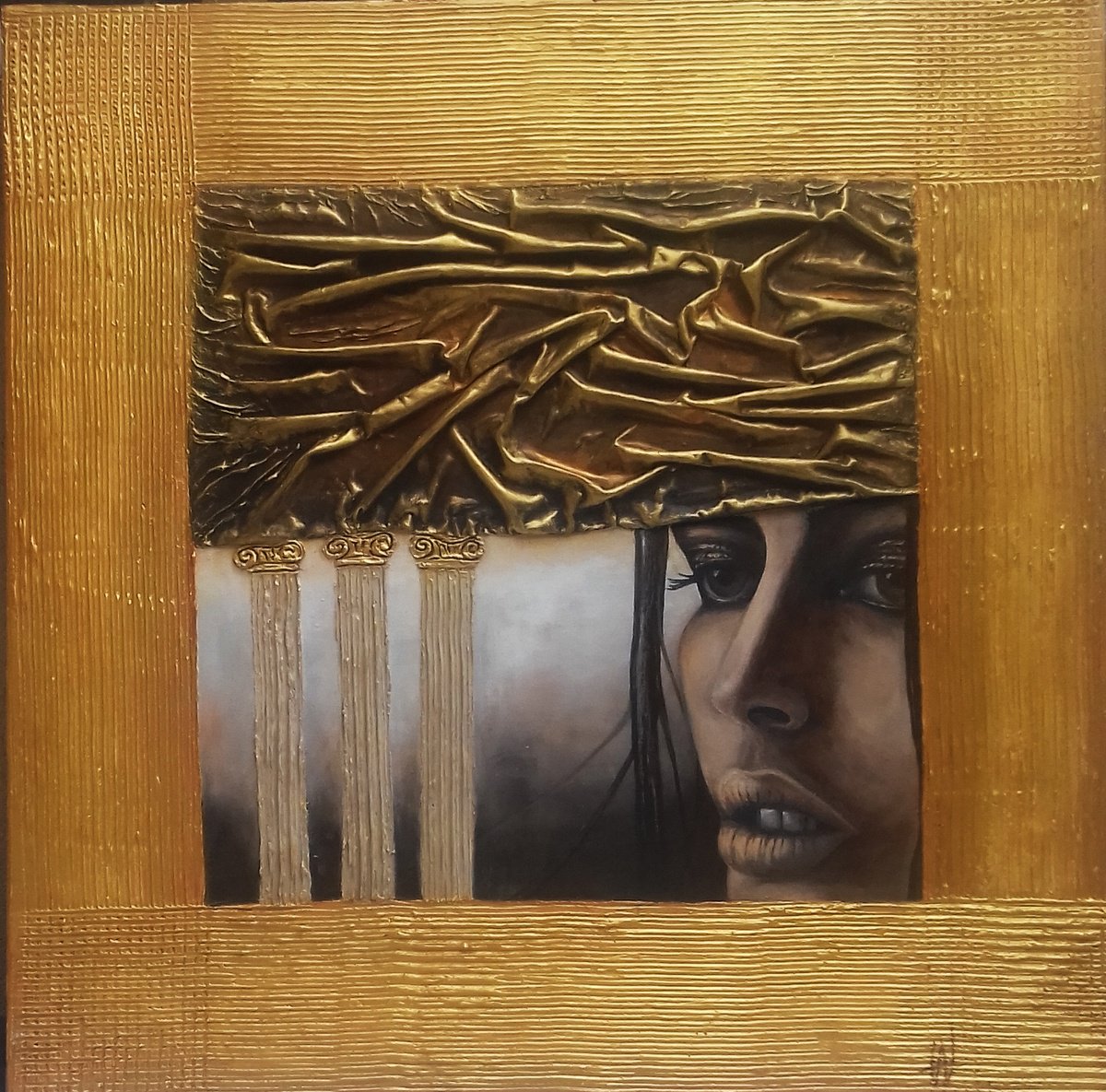 Photorealistic Portrait Acrylic Painting By Vanada Abstract Art, 31 X 31", Untitled, Original Artwork