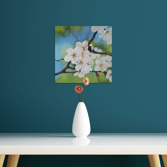 "Apple blossom." apple tree flower spring  liGHt original painting PALETTE KNIFE  GIFT (2020)