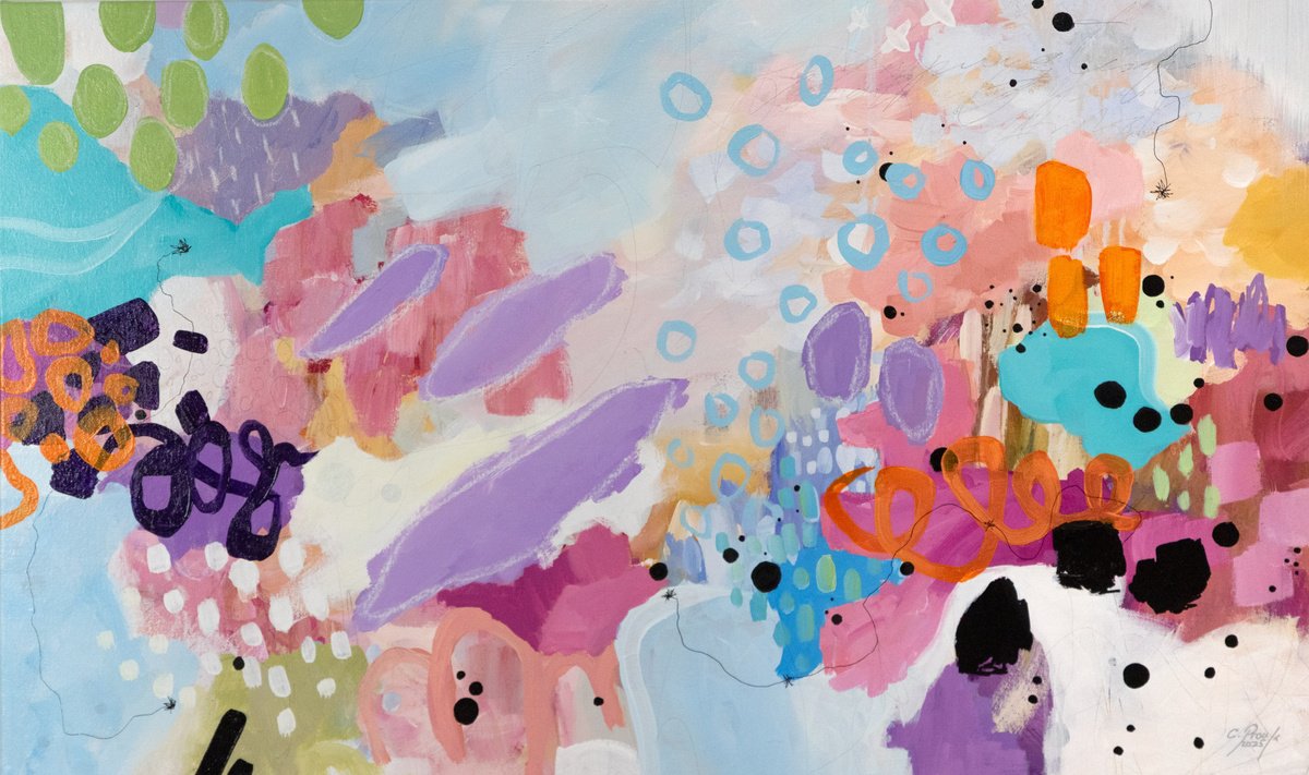 Organic Abstract Acrylic Painting By Chantal Proulx, 40 X 24, Rumeurs, Original Artwork