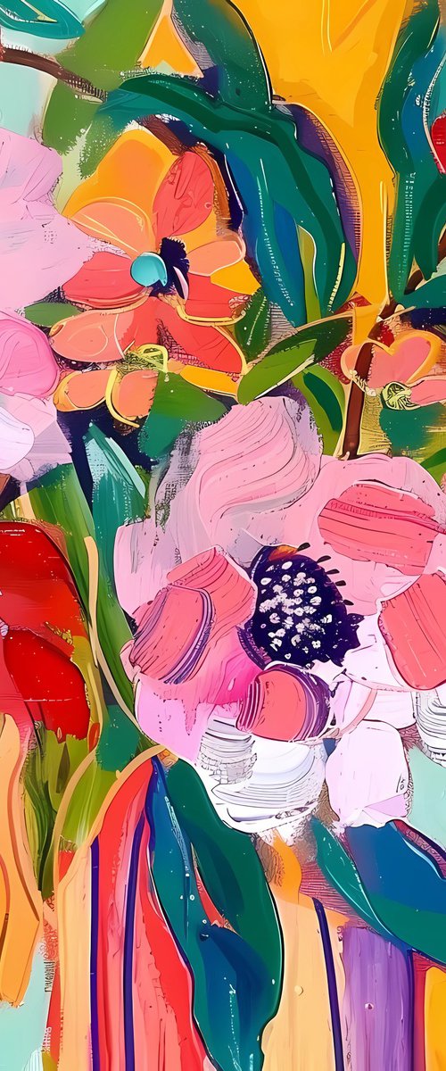 Abstract peonies and tulips by BAST