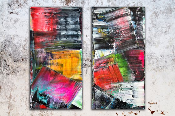 "Lie To Me Baby" - Save As A Series - Original PMS Large Abstract Acrylic Painting Diptych On Canvas - 48" x 48"