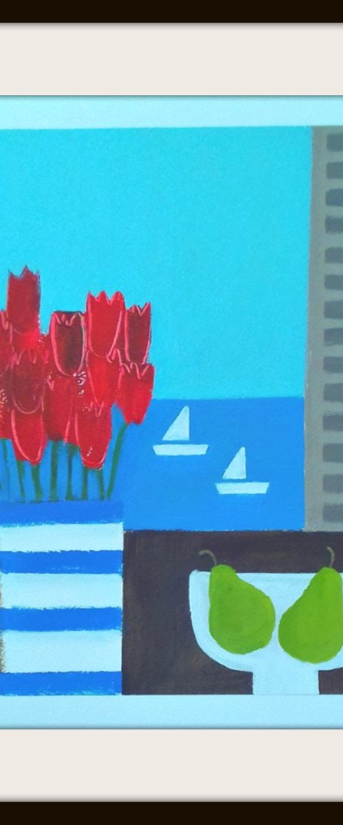 Still Life with Tulips and Pears II by Jan Rippingham