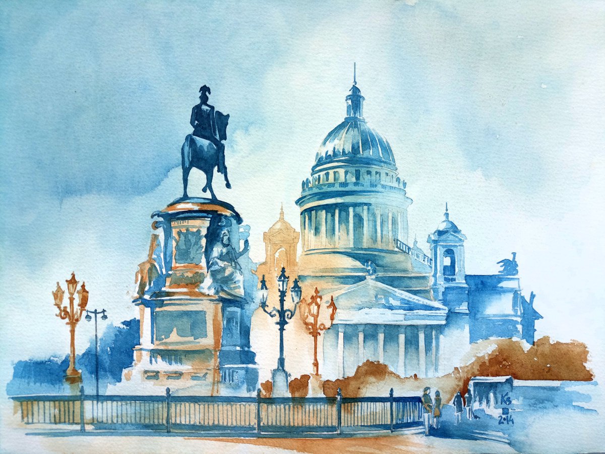 Impressionistic Cityscapes Watercolour By Ksenia Selianko, 15 X 11", St. Isaac