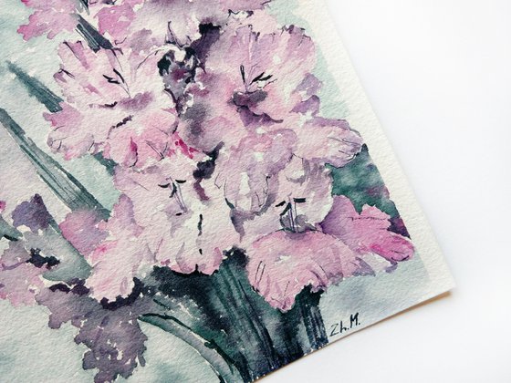 Gladiolus painting/ Pink flowers art