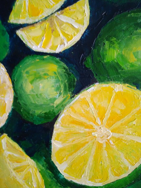 Still life with lemons and limes Original art green yellow