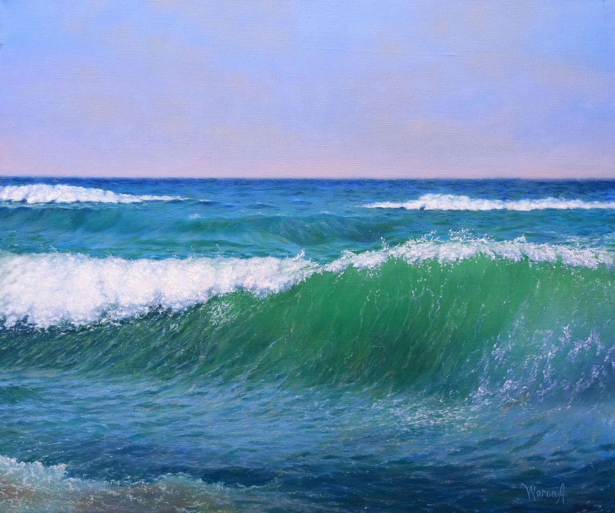 Impressionistic Landscape Oil Painting By Anastasia Woron, 26 X 21, The Wave Of The Mediterranean, Original Artwork