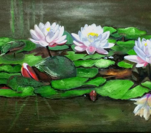 Water Lilies in a pond by Ira Whittaker