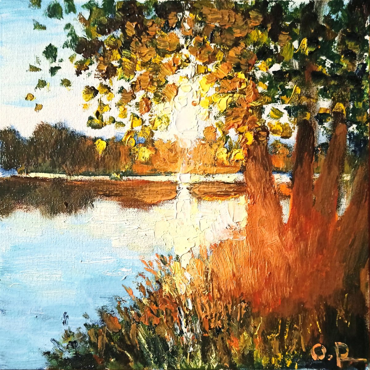 Impressionistic Landscape Oil Painting By Oleh Rak, 8 X 8", First Rays, Original Artwork