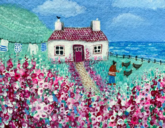 Seascape - Landscape “Hollyhock Cottage” sea, cottage, garden