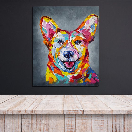 Сorgi -  funny pet, dog, corgi dog, dogs, corgi face, pet oil painting, dog, dog face, dog oil painting