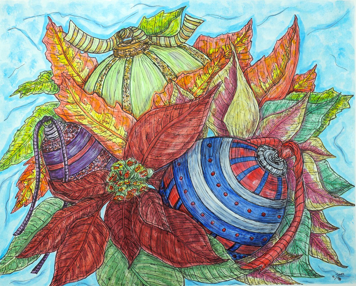 Impressionistic Still Life Watercolour By Kim Jones Miller, 20 X 16", Christmas Joys, Original Artwork