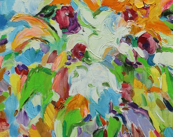 STILL LIFE WITH FLOWERS - floral art, vanity, original oil painting, large size
