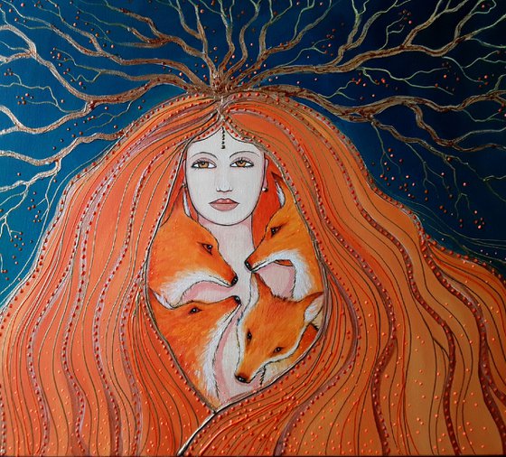 Fox Goddess - Goddess Art - Fox Painting - Mystical Art - Pagan Art - Goddess