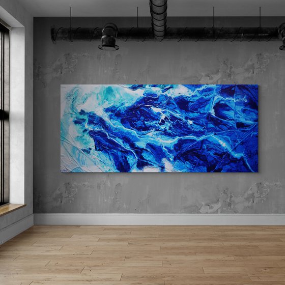 Fractured Sapphire 270cm x 120cm Blue Textured Abstract Art