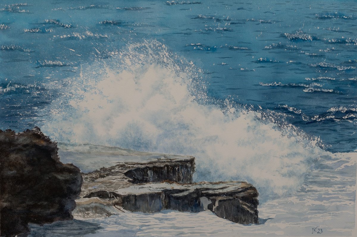 Photorealistic Watercolour , Crashing Wave By Irina Kurganskaya, 20 X 14, Artwork For Sale On Artfinder