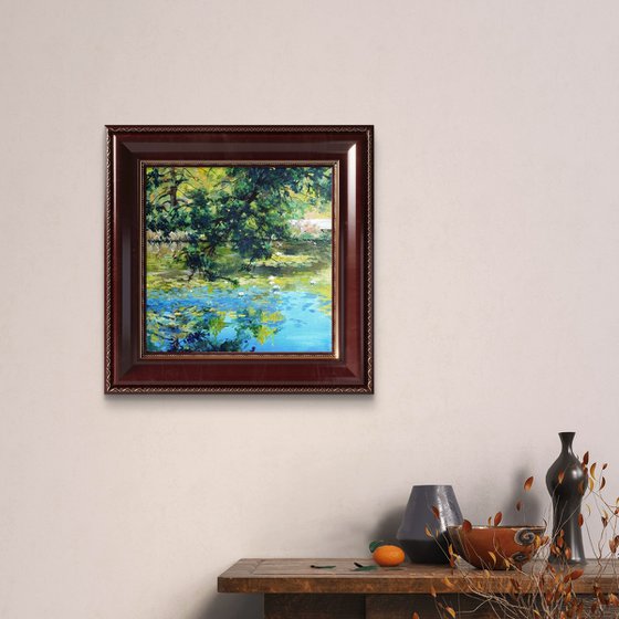 Waterlilies pond under the oak trees