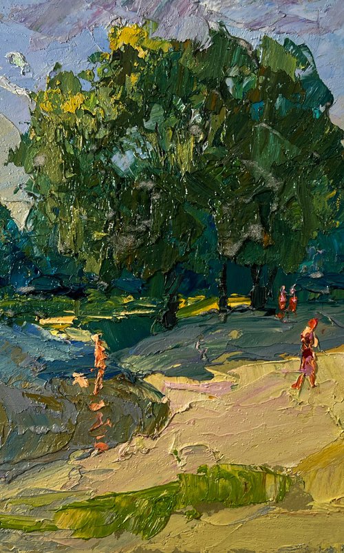 People are Relaxing on the River by Boris Serdyuk