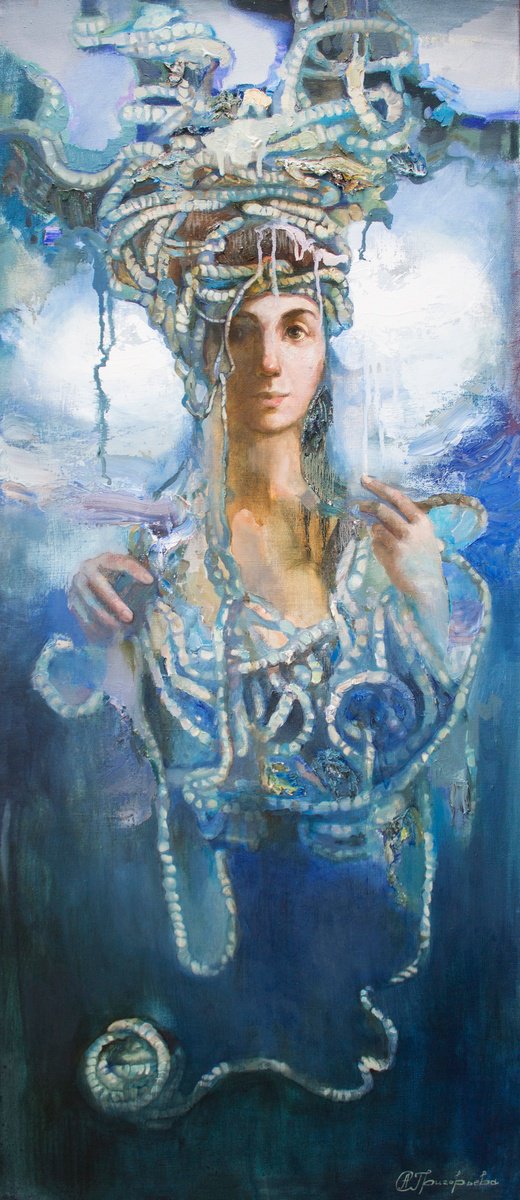 Surrealistic Portrait Oil Painting By Anastasiia Grygorieva, 20 X 45, Entanglement, Original Artwork