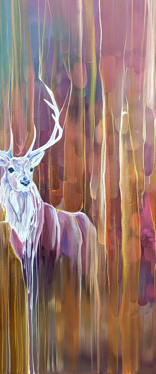 Stag semi abstract deer painting by Gill Bustamante