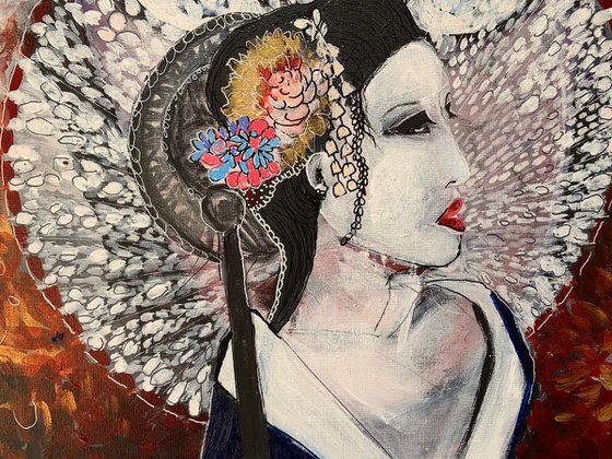 Portrait IV, Acrylic Painting on Canvas, Original Paintings, Fine Art Canvas Paintings, Oriental Inspiration, Geisha Artwork, Gift Ideas