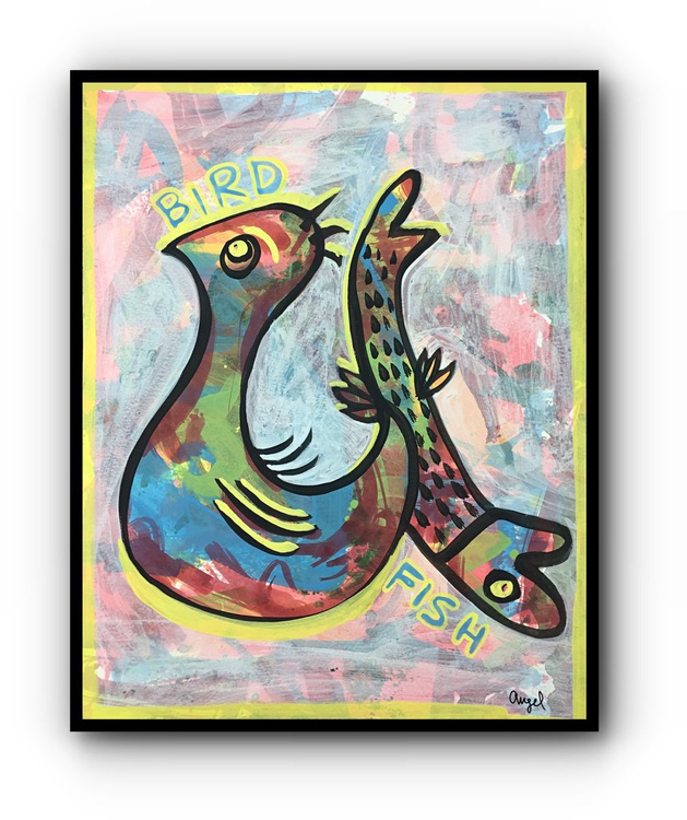 Bird Fish Acrylic Painting By Angel Rivas Artfinder