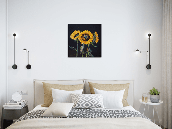 Palette knife impasto oil painting on canvas  Sunflowers