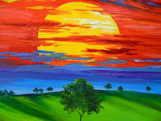 Sunset over a poppy field